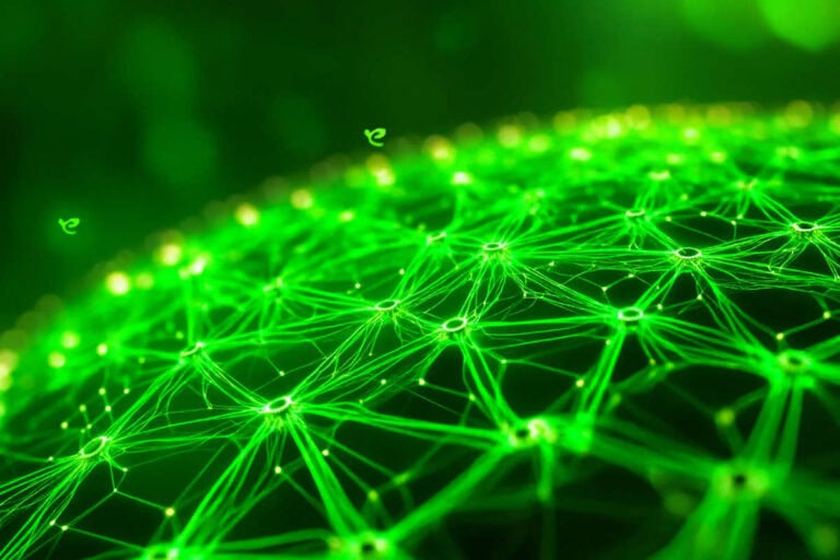 Rete digitale verde che simboleggia la Transizione 5.0, connessa a innovazione, sostenibilità, energia e tecnologia per le imprese.