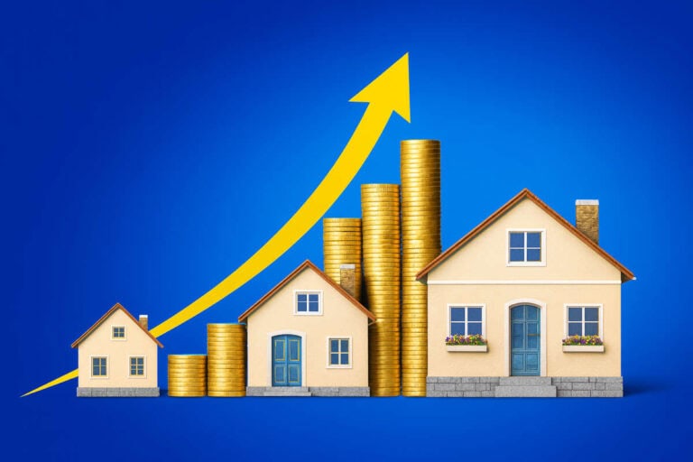 Crescita del mercato immobiliare con case europee e monete d’oro