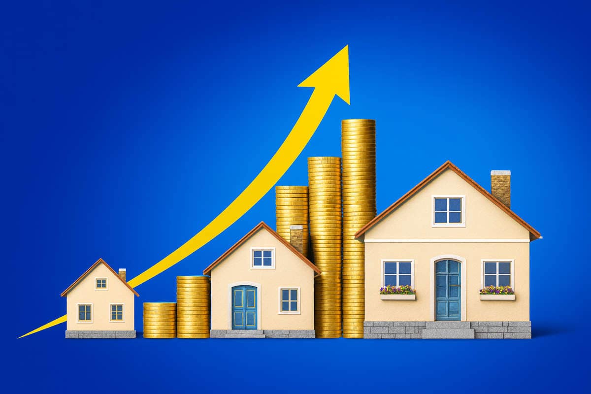 Crescita del mercato immobiliare con case europee e monete d’oro