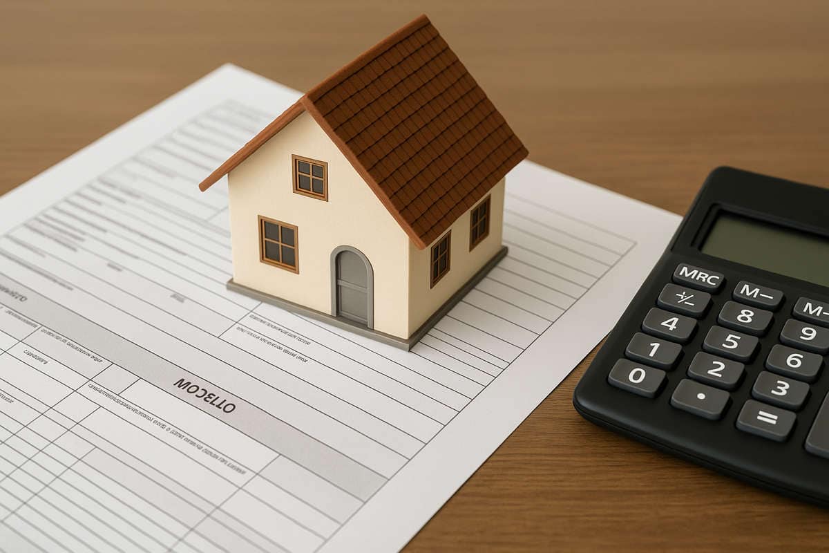 Casa in miniatura su modulo ISEE con calcolatrice, simbolo del calcolo patrimoniale secondo le nuove regole ISEE 2026